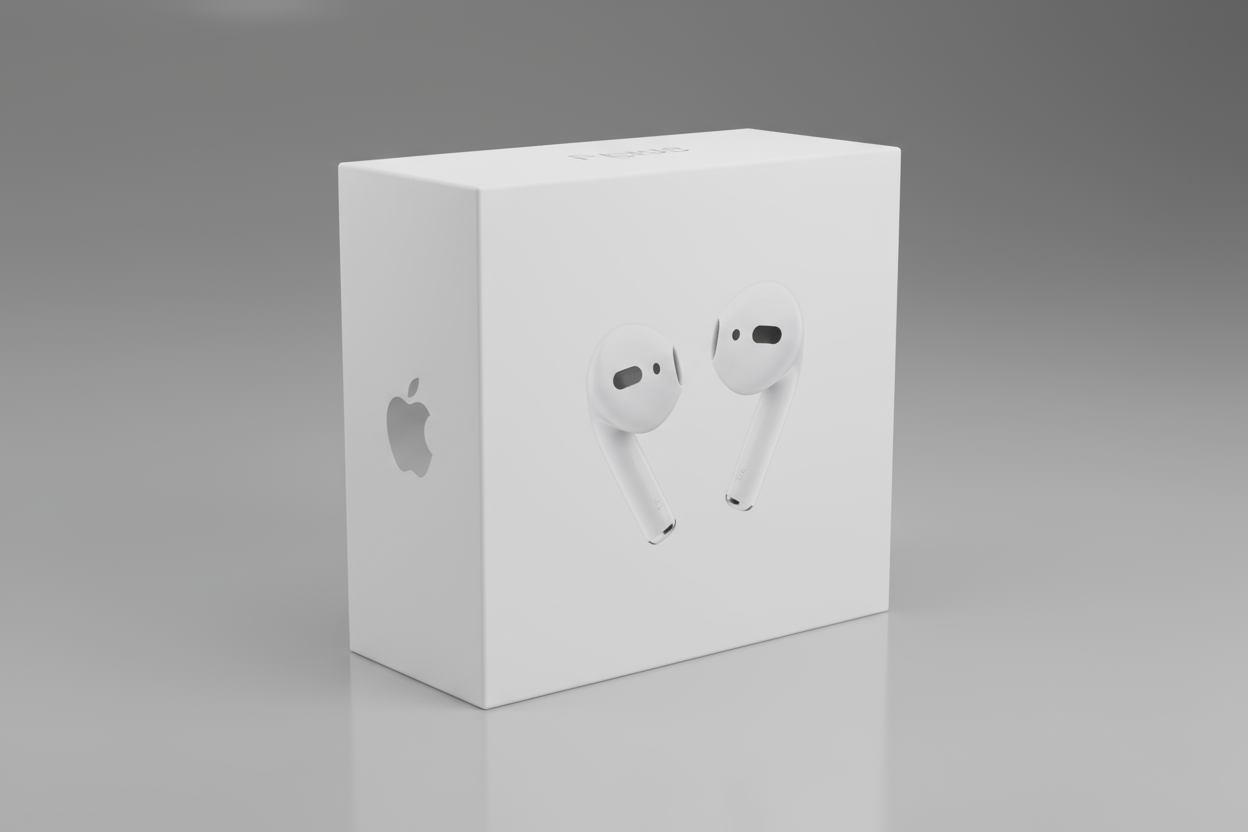 the airpod box has just the buds no case on the front and an apple loge on the side make it 3d like that